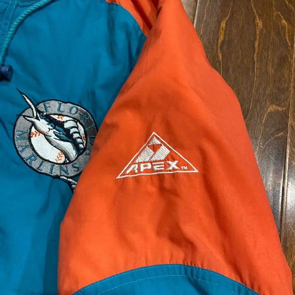 Apex One Vintage MLB Florida Marlins Nylon Teal Orange Jacket Men's Size Large